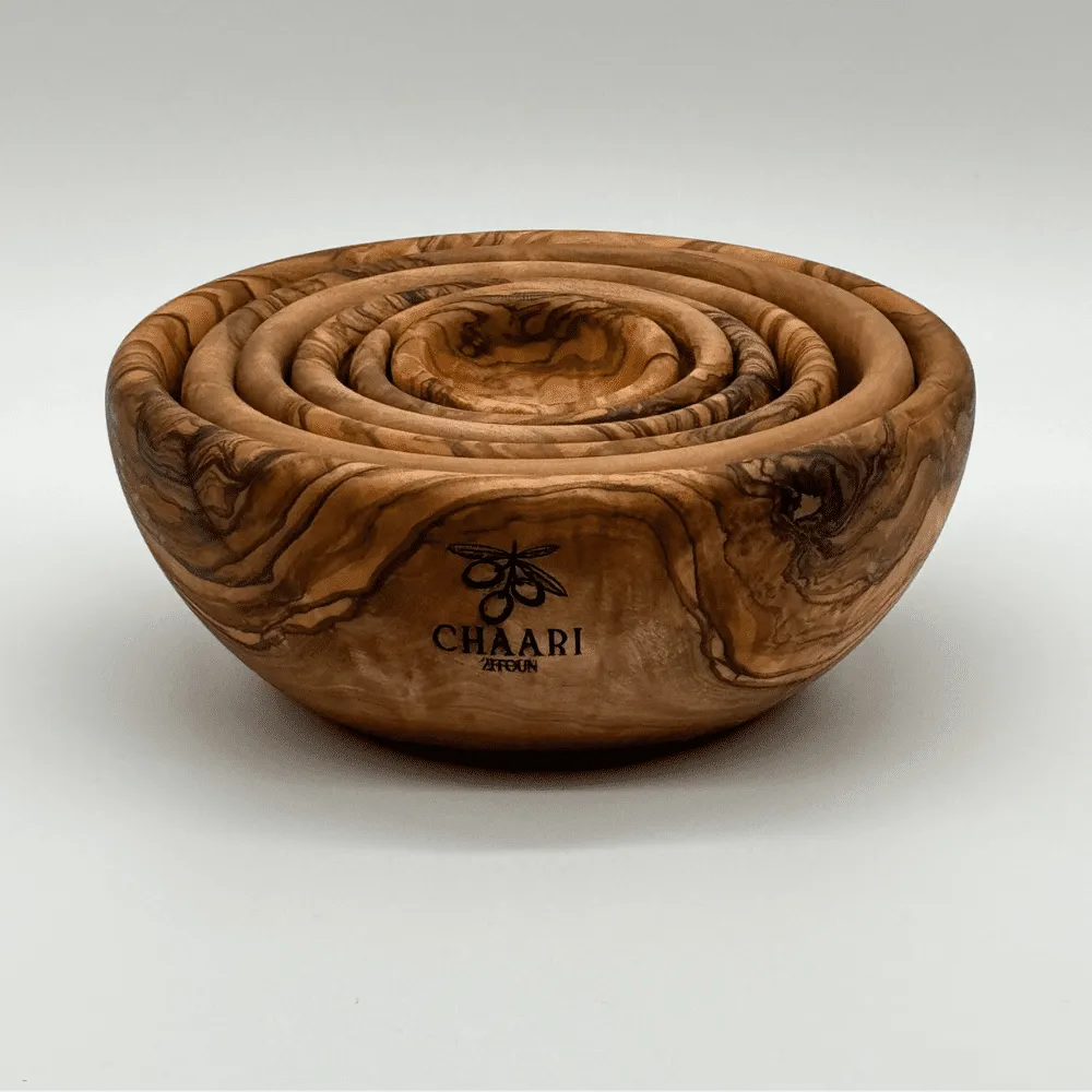 Stapelbares 6er-Set Olivenholz-Bowls, 6-16 cm