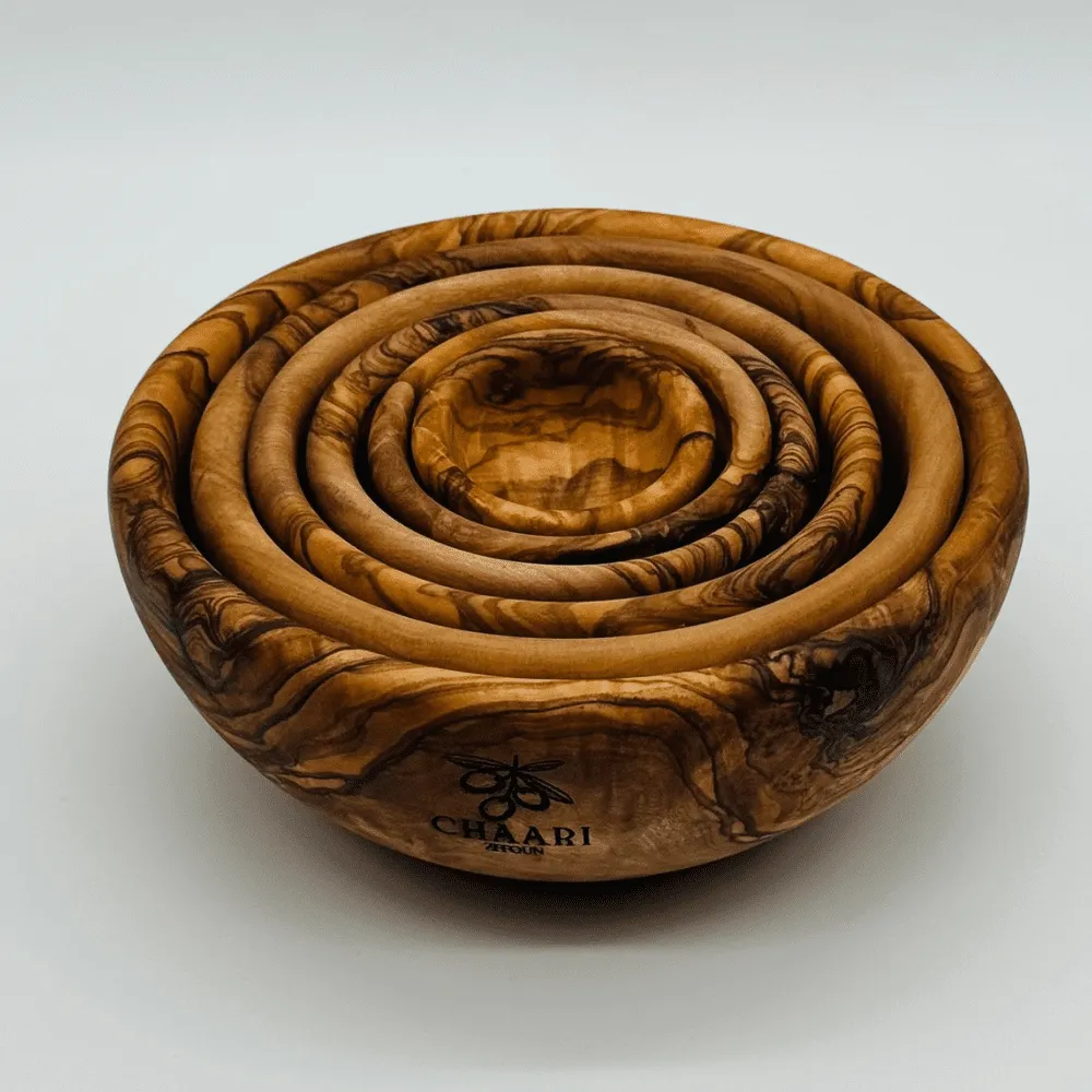 Stapelbares 6er-Set Olivenholz-Bowls, 6-16 cm
