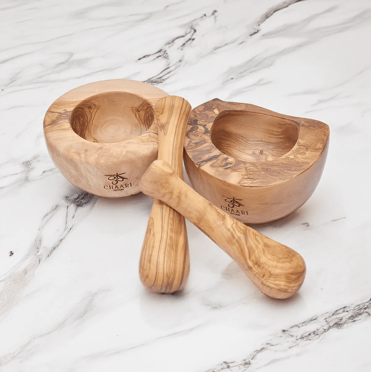 Mörser und Stößel aus Olivenholz - Handgefertigt | 12cm & 14cm