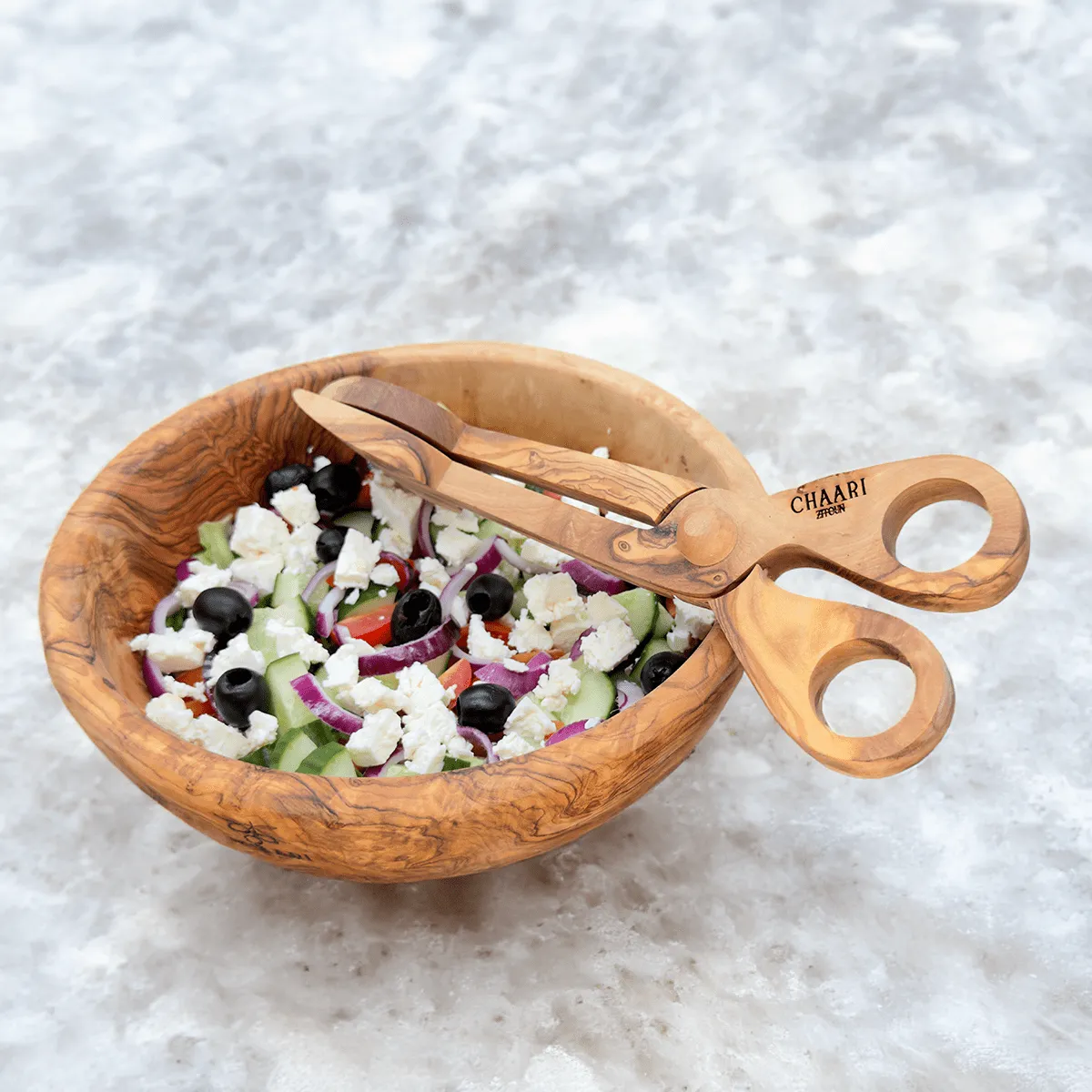 Salatschale aus Olivenholz - Abgerundet